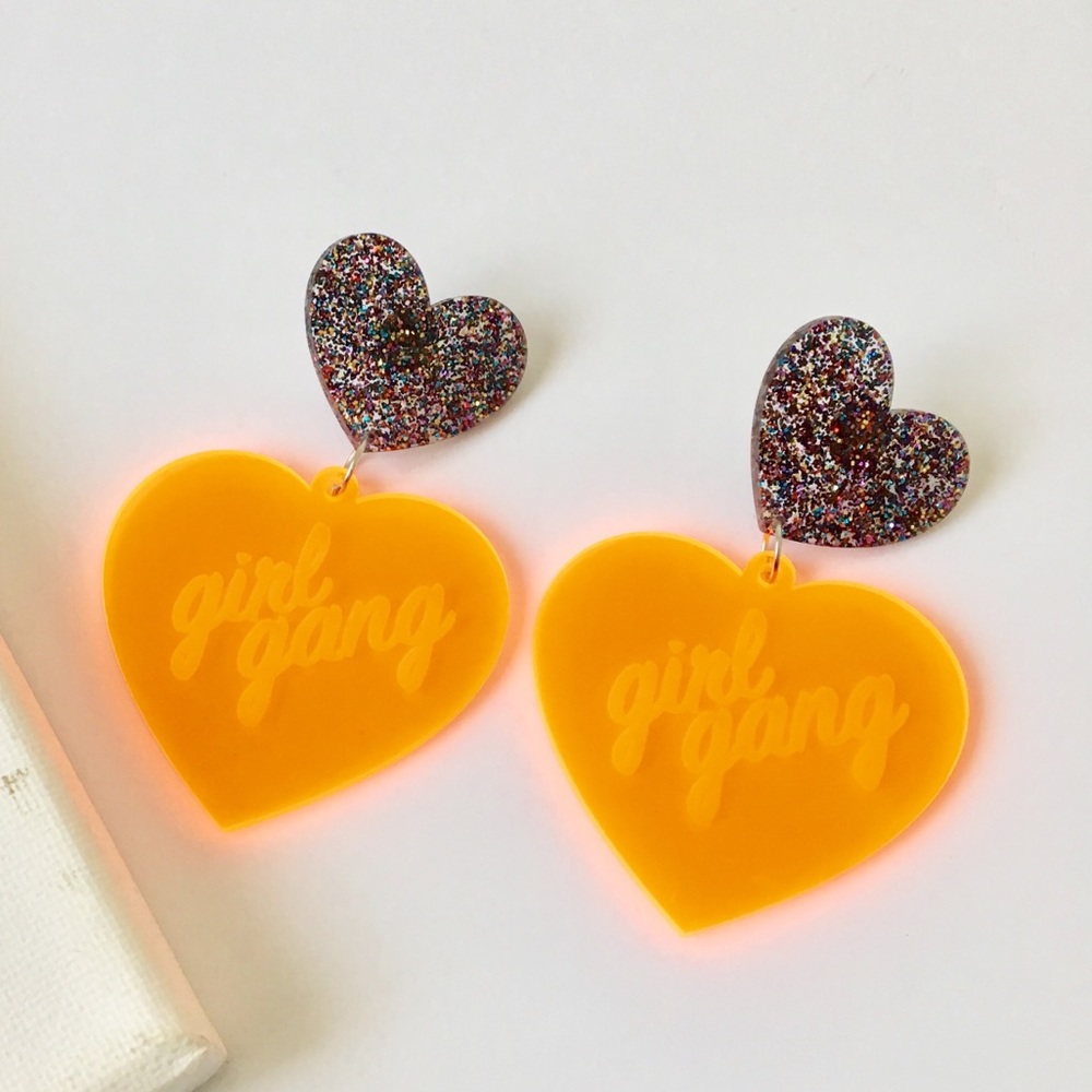 Lucite multicolor CONFETTI heart earring-GIRL GANG - Picture 4 of 5
